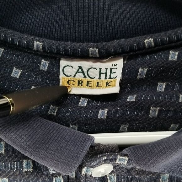 Cache Creek Shirt Men's Large Polo 3 Button Blue Grey Short Sleeve Pocket Golf - Picture 8 of 11